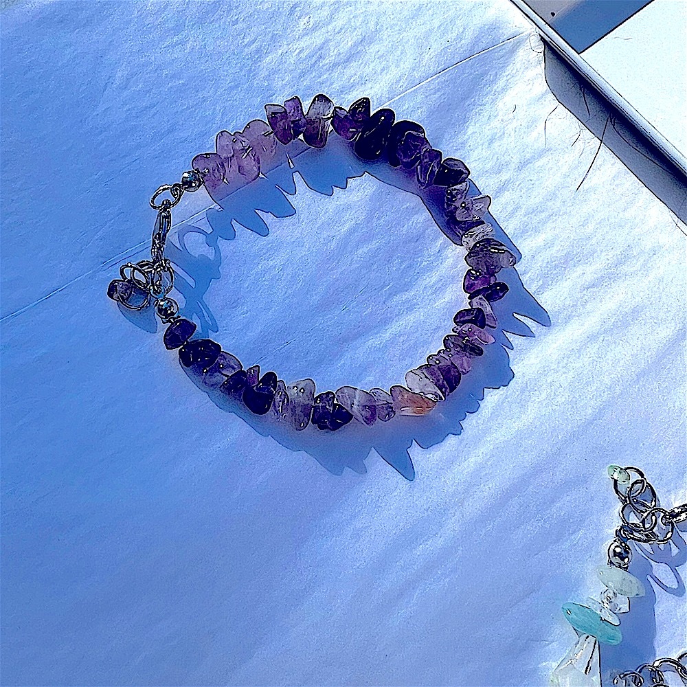 Handmade Amethyst Chip Bracelet – Adjustable Silver Clasp